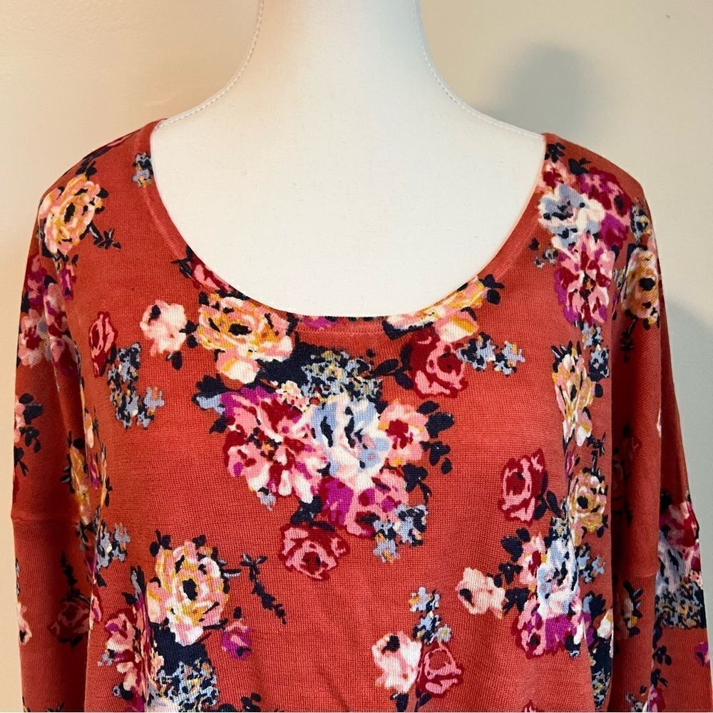 Garnet Hill Merino Wool Floral Knit Blouse Top Sweater Size Large - Picture 3 of 6